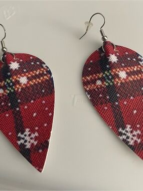 Christmas earrings, plaid